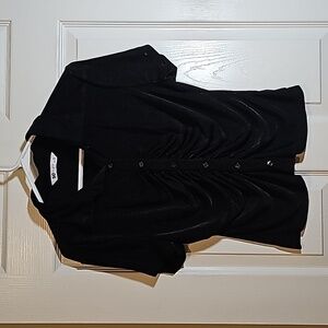 SO Black Short Sleeve Button Up Rouched Silky Semi Sheer Top Size XL